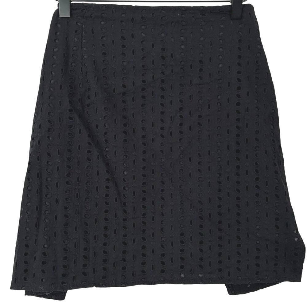PrettyLittleThing Broderie Eyelet Mini Skirt Black Office Women 24 NWT